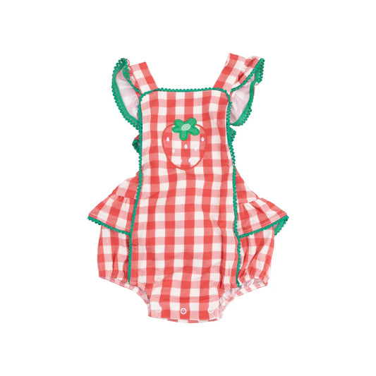 Ric-Rac Ruffle Sunsuit | Strawberry Gingham