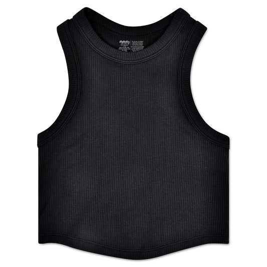 Cropped Ribbed Racerback Tank | Black