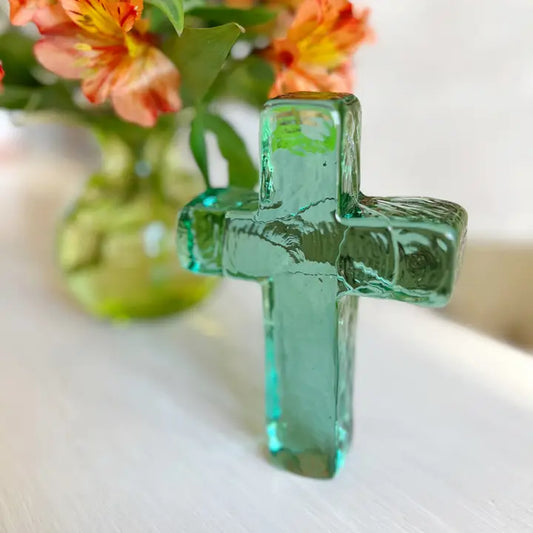 Glass Cross | Baby Gift Seaglass Green