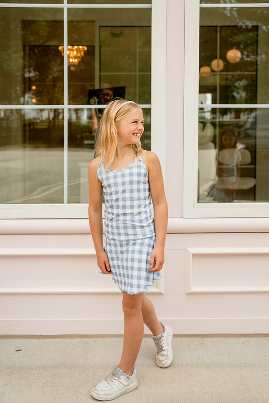 Blue Gingham Tennis Skirt