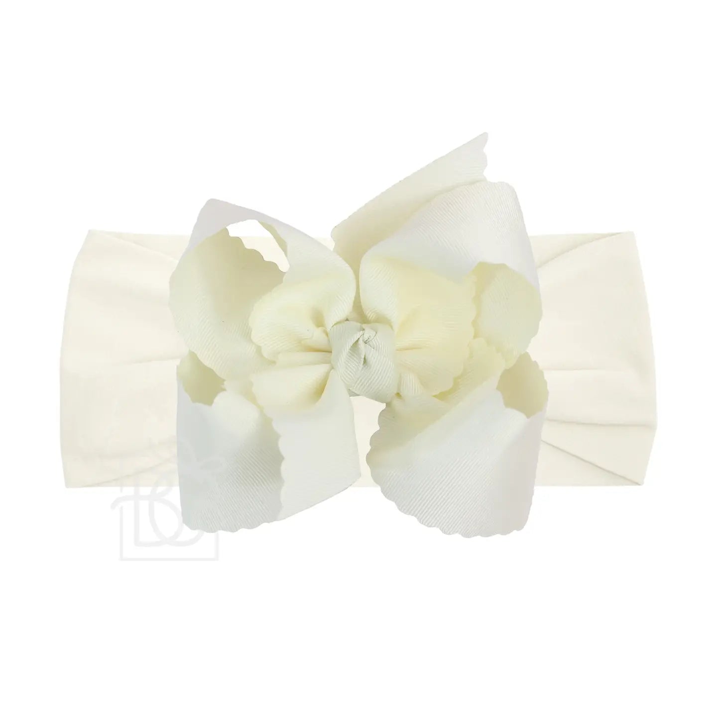 Noah Headband Bow | Antique White Scallop