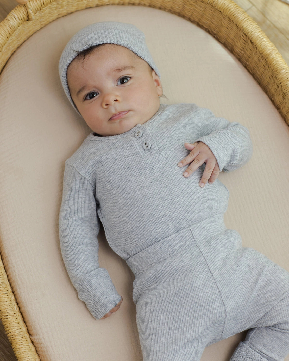 Ribbed Long Sleeve Onesie Dusty Blue