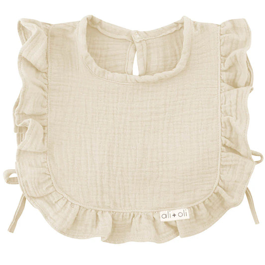 Muslin Cotton Ruffle Baby Bib | Ivory