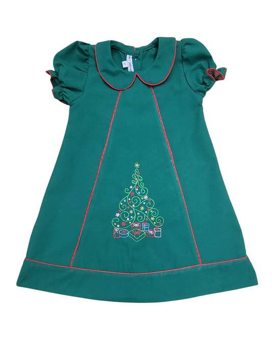 Embroidered Christmas Tree Hunter Green Dress