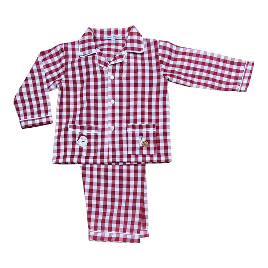 Embroidered Santa & Cookies Red Gingham PJs
