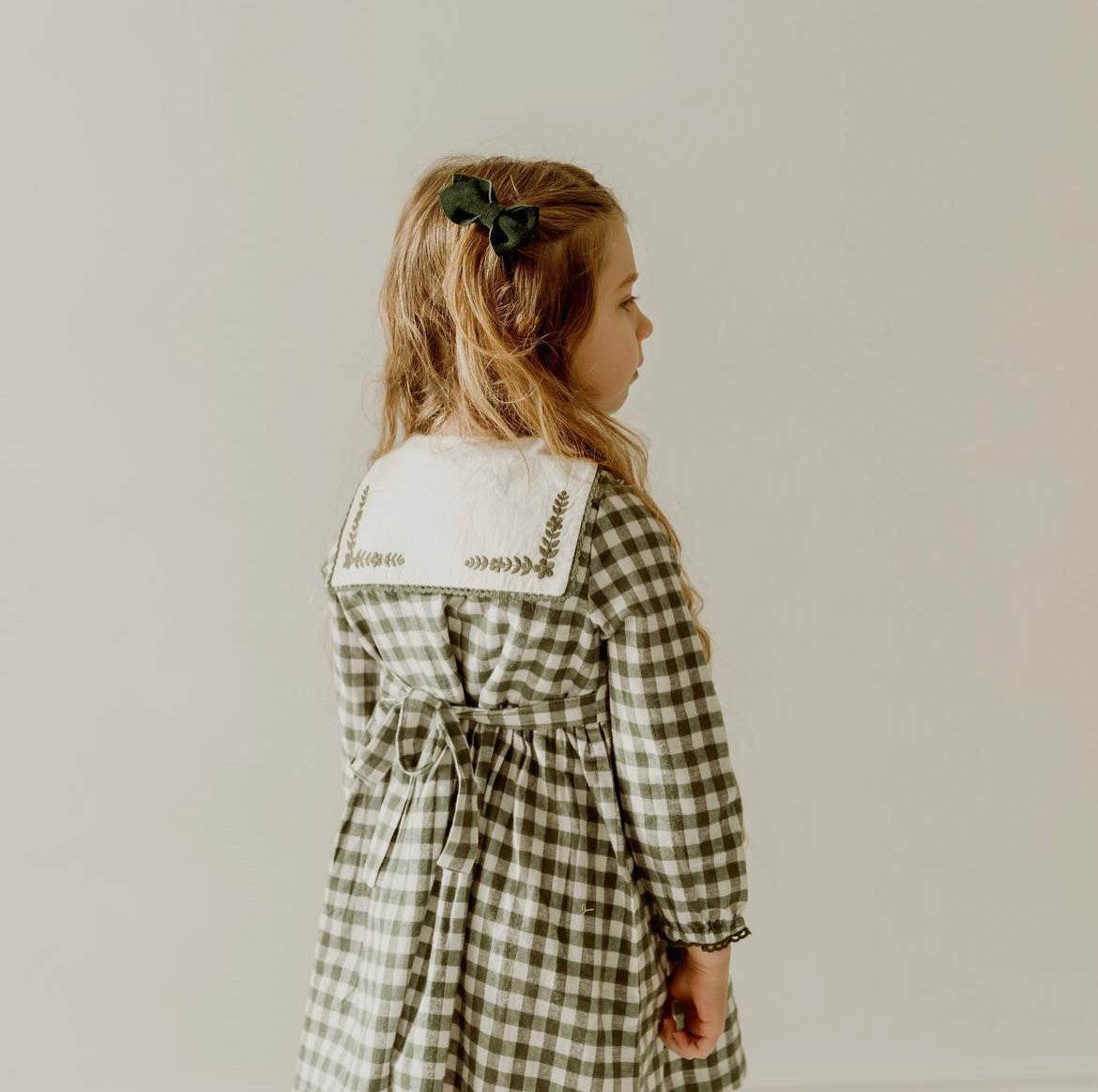 Green Gingham Embroidery Sailor Dress
