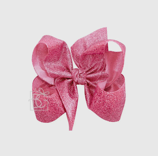 Glitter Bow on Clip | Hot Pink