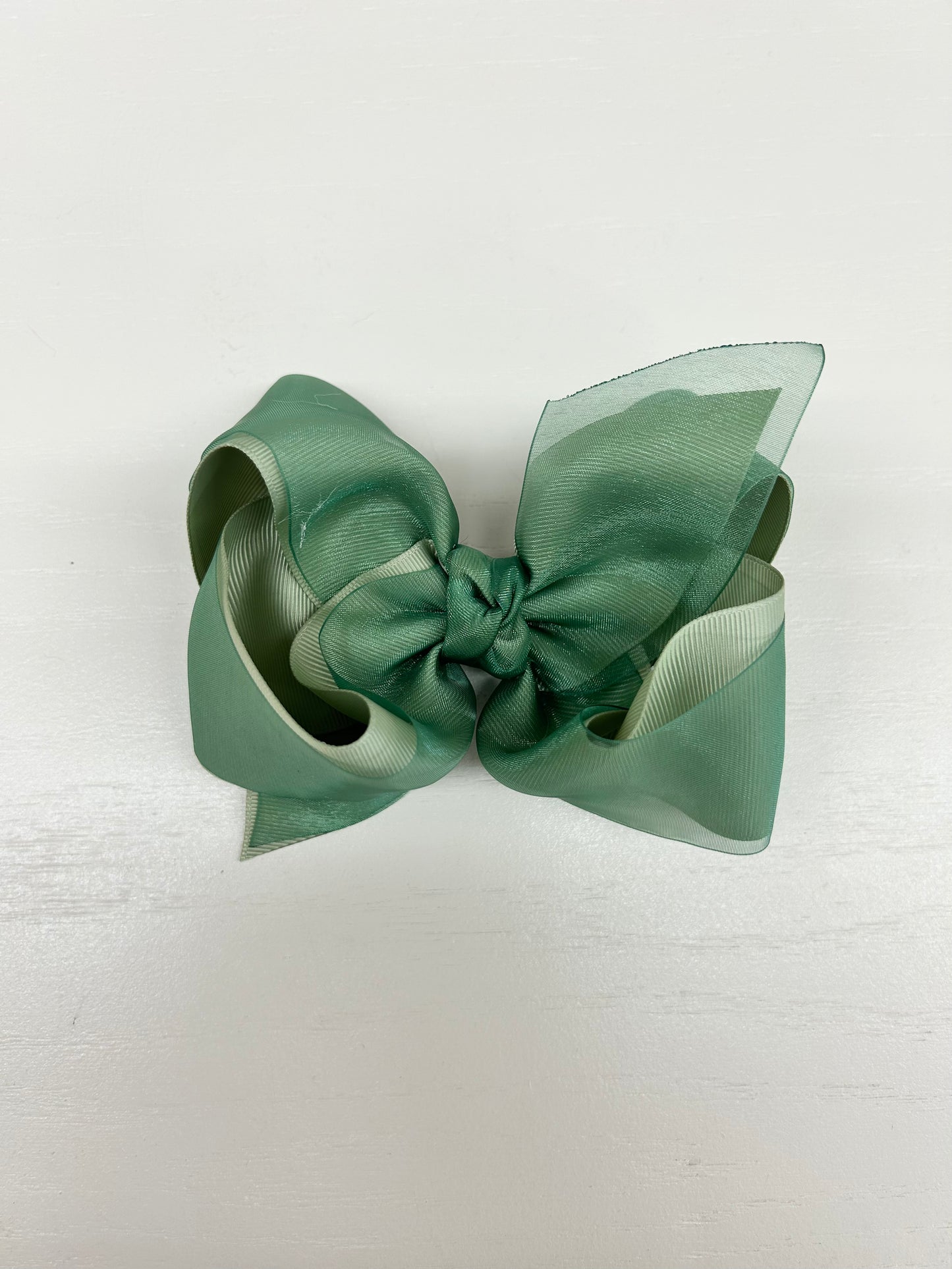 Bow with Medium Clip | Spring Moss Layered Organza