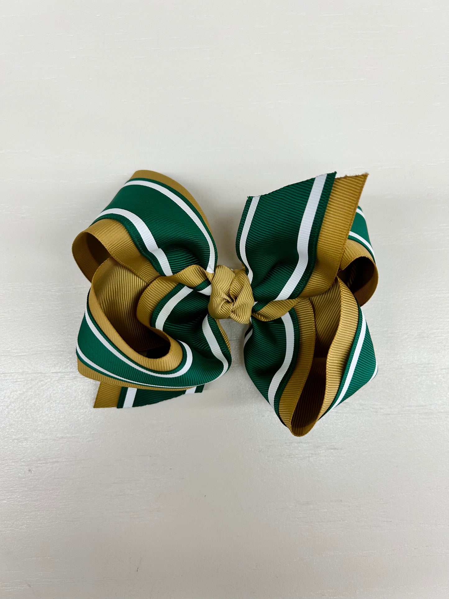 Bow with Medium Clip | Yellow Gold & Forest Green Layered