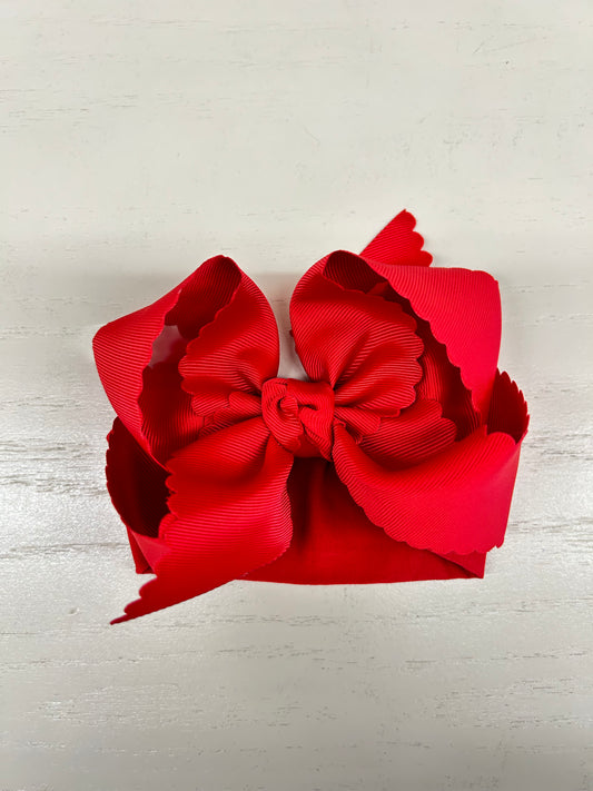 Noah Headband Bow | Red Scallop