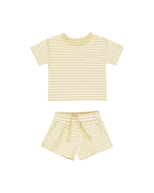 Pocket Tee + Short Set | Yellow Stripe