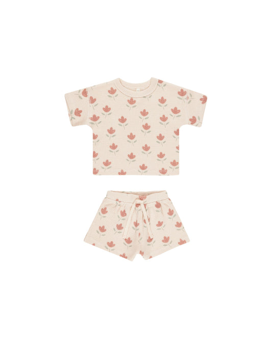 Waffle Tee + Short Set | Tulips