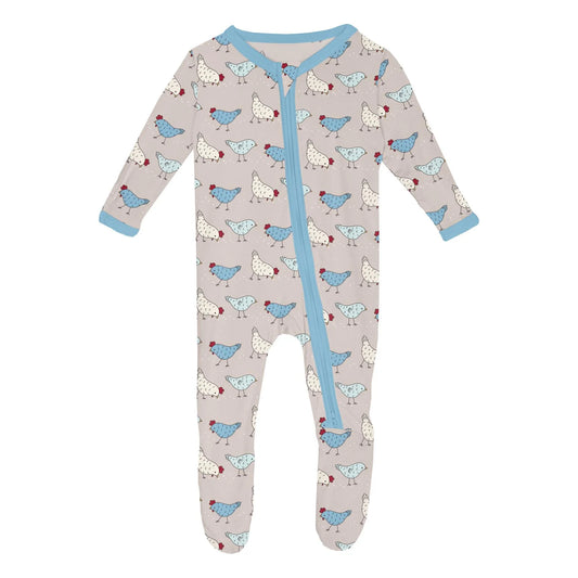 Latte Chickens | Print Footie with 2 Way Zipper