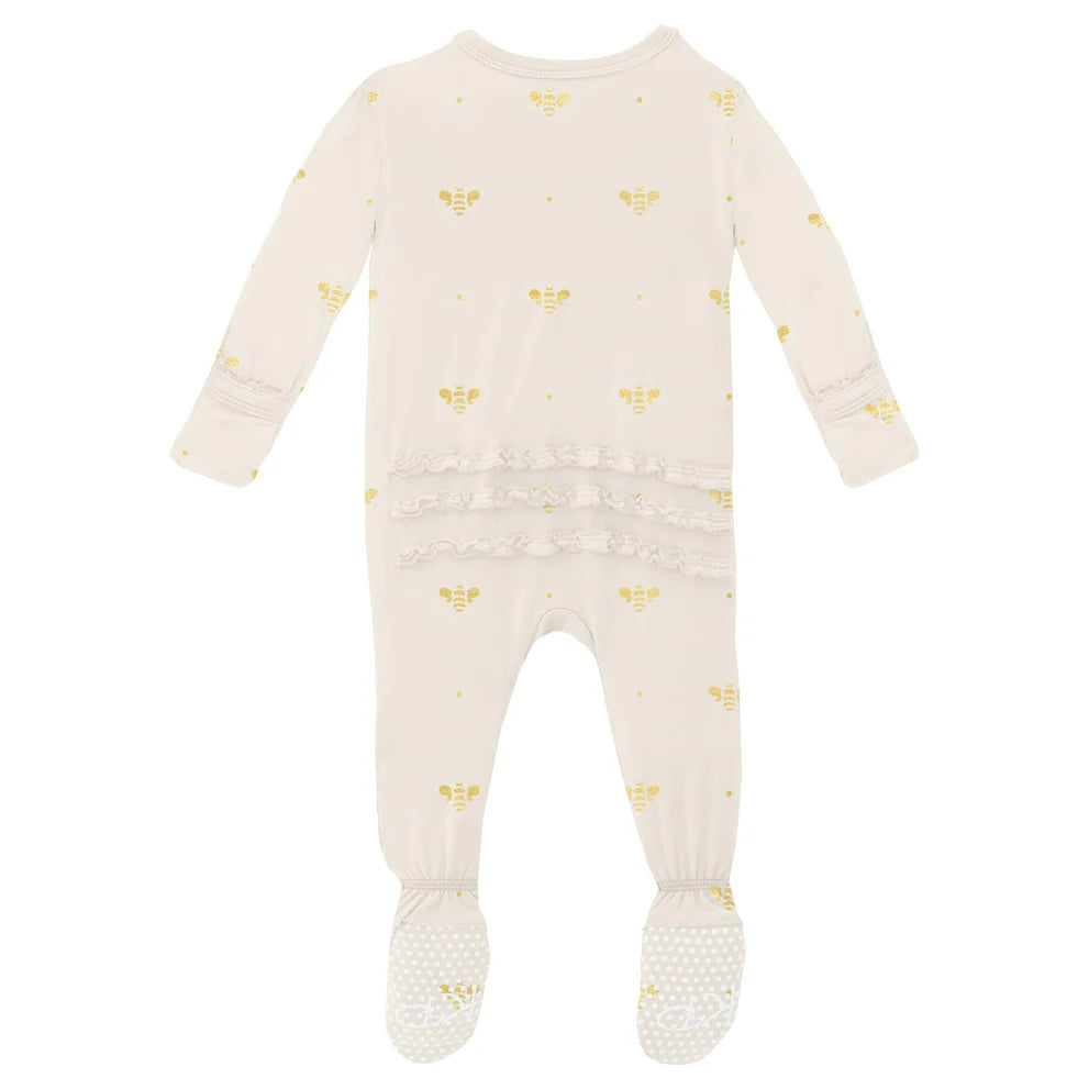 Ruffle 2 Way Zipper Footie | Gold Bees