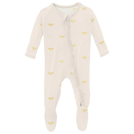 Ruffle 2 Way Zipper Footie | Gold Bees