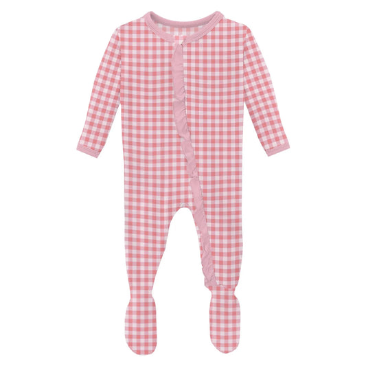 Cake Pop Gingham | Ruffle Footie with 2 Way Zipper