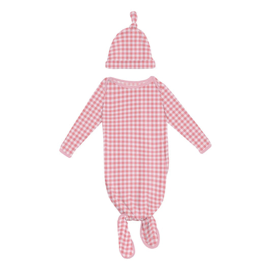 Cake Pop Gingham | Knotted Layette Gown & Hat Set