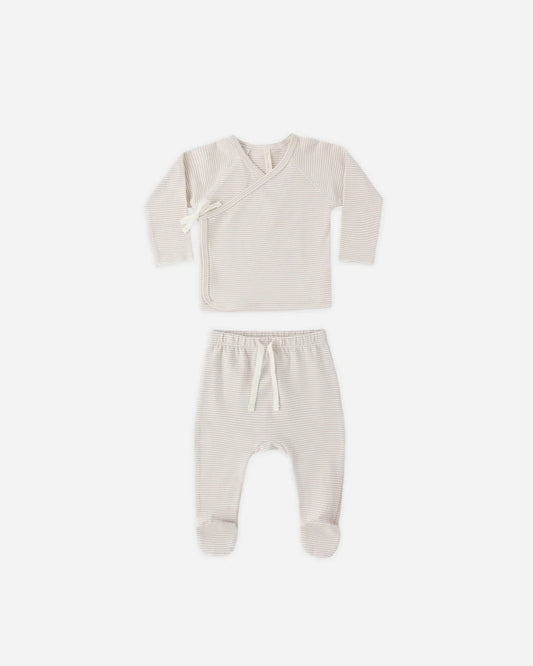 Wrap Top and Footed Pant Set | Oat Micro Stripe