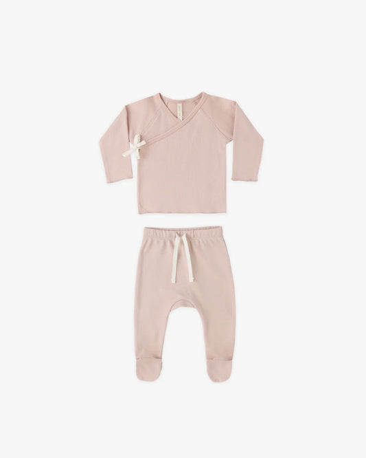 Wrap Top + Footed Pant Set | Blush