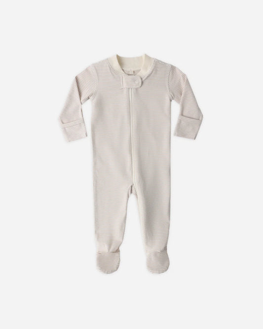 Zip Longsleeve Sleeper Footie Oat Microstripe
