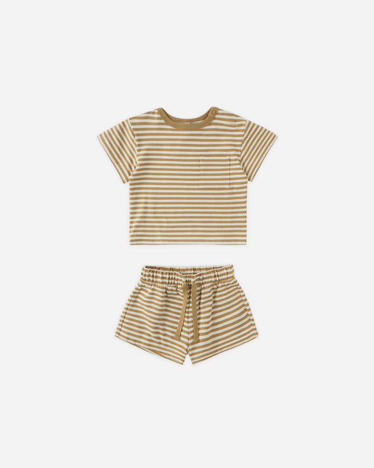 Boxy Pocket Tee + Short Set Honey Stripe
