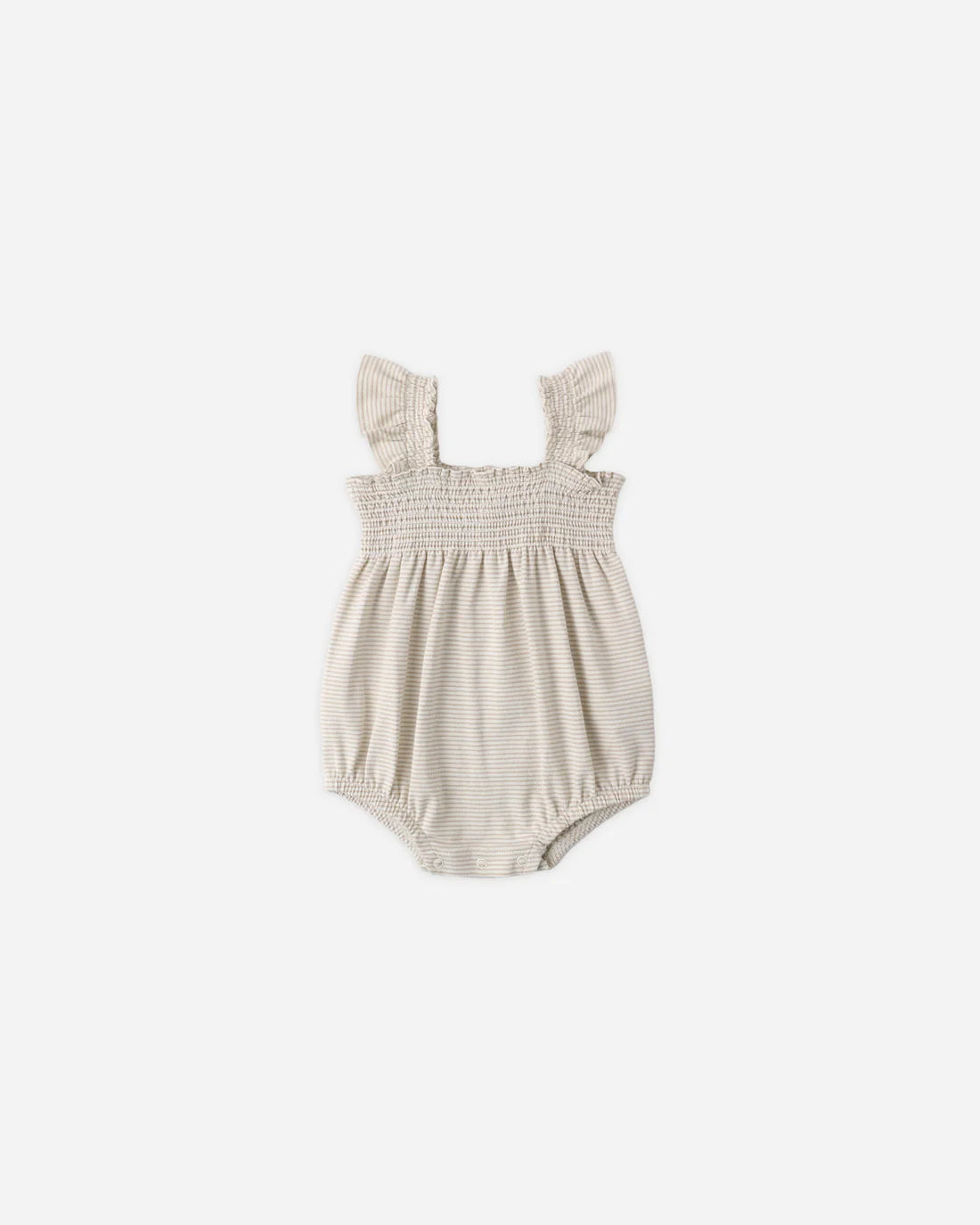 Smocked Ruffle Sleeve Romper Oat Micro Stripe