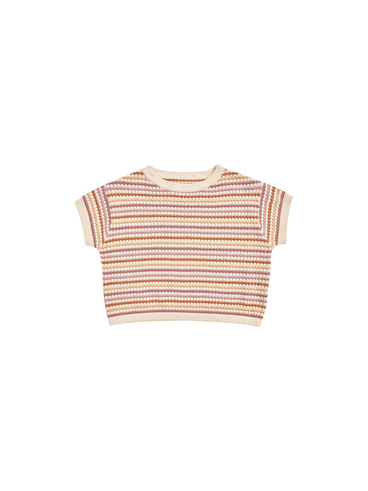 Boxy Crop Knit Tee | Honeycomb Stripe