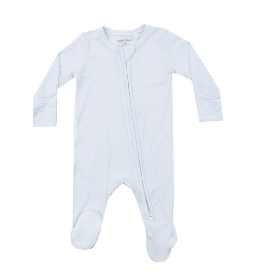 2 Way Zipper Footie | Light Blue Stripe