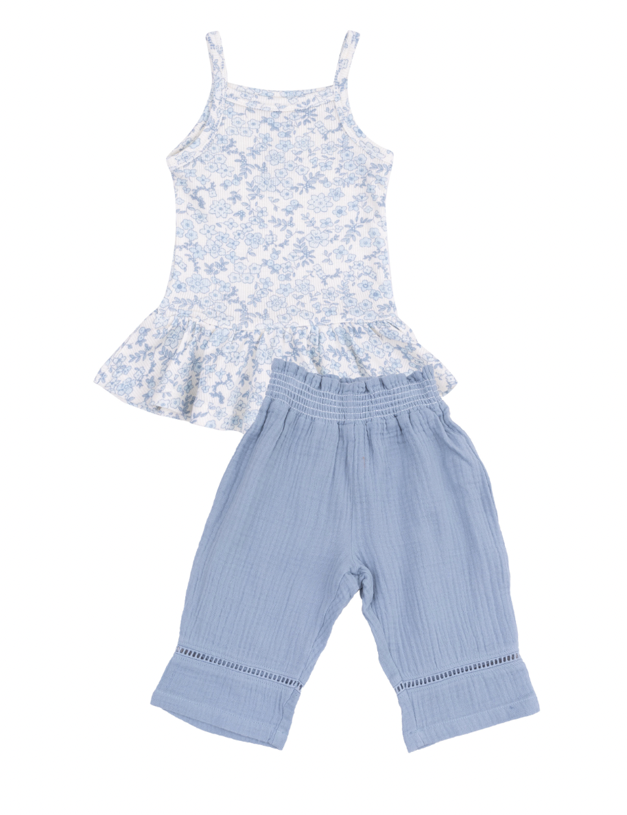 Rib Tank And Muslin Pants | Blue Calico Floral