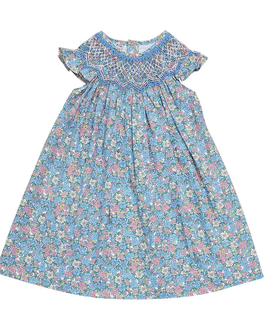 Smocked Amelia Teal | Floral Bishop Dress