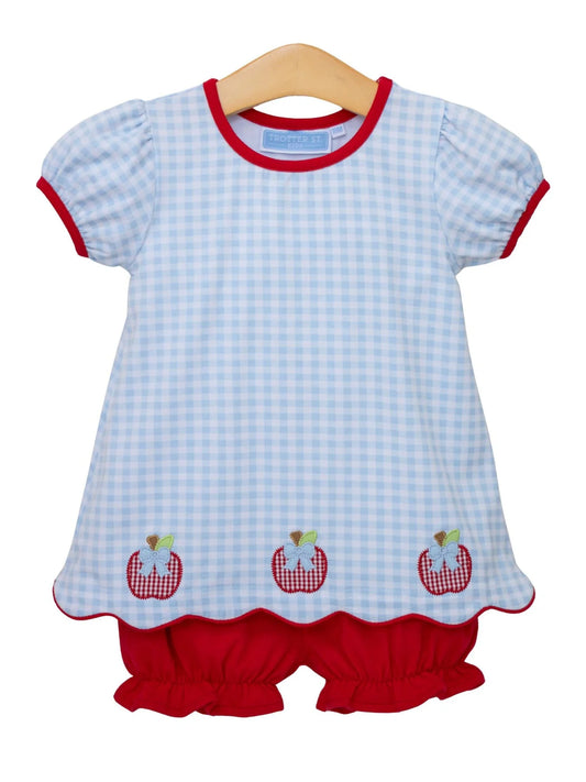 Apple Trio Bloomer Set | Blue Gingham