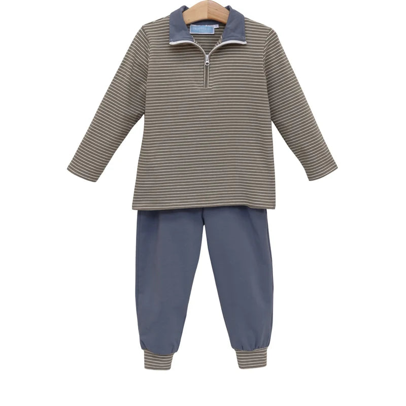 Tucker Pullover Set- Beige Stripe/Blue
