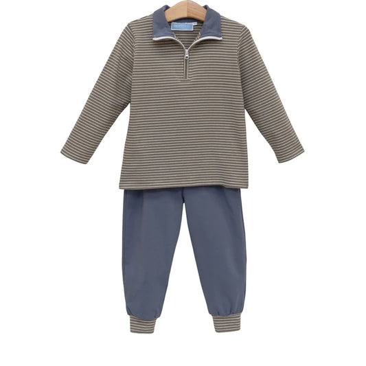 Tucker Pullover Set- Beige Stripe/Blue