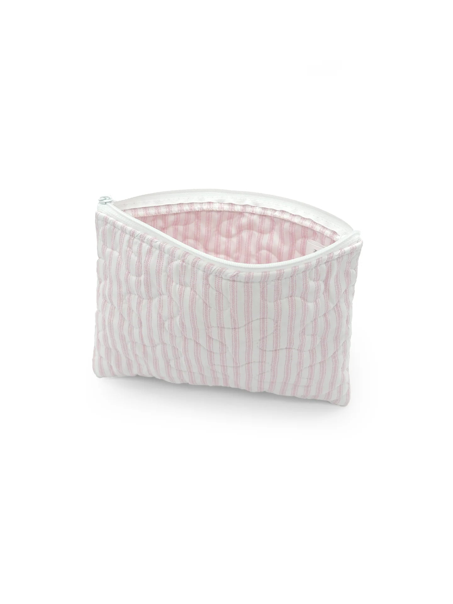 Ticking Stripe Pink Quilted Makeup Bag