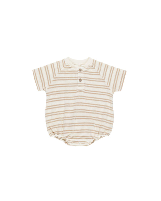 Terry Henley Romper | Oat Stripe