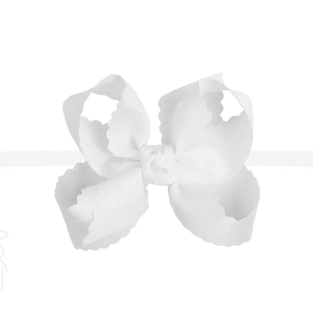 Mini Noah Headband Bow | Scalloped White