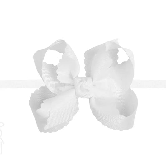 Scalloped Mini Noah Headband Bow | White