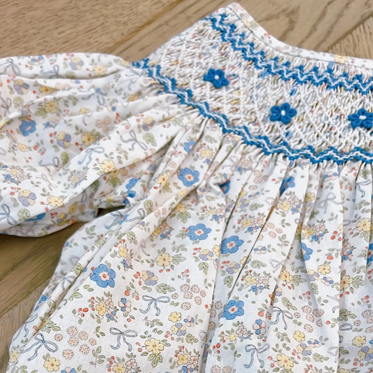 Ashley Blue Bow Floral | Smocked Bubble