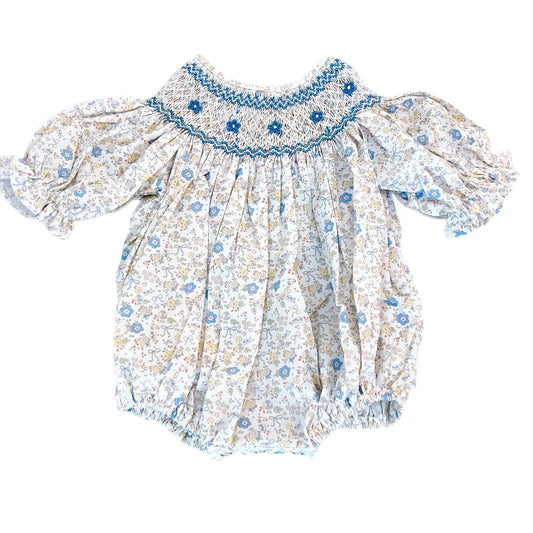 Ashley Blue Bow Floral | Smocked Bubble