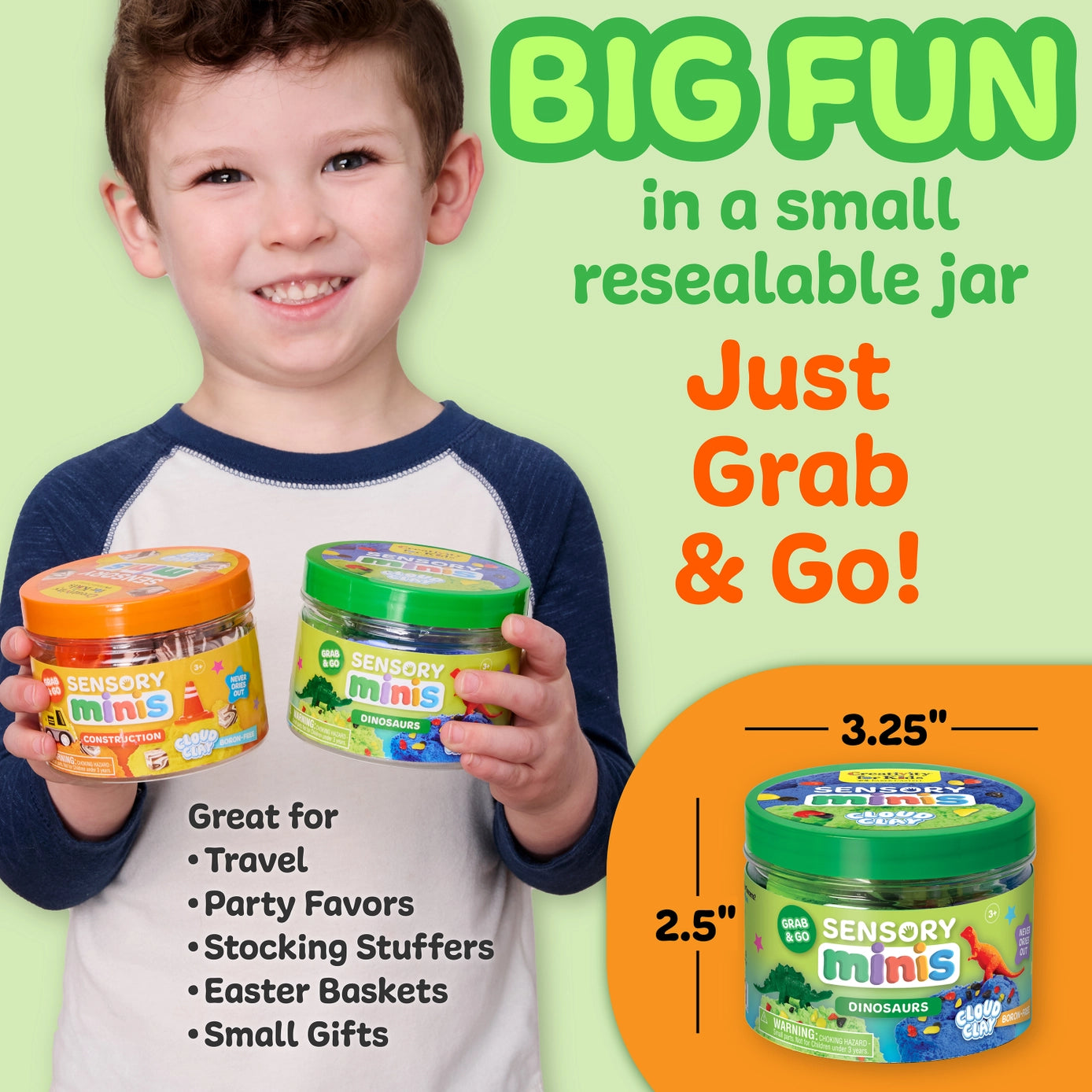 Sensory Mini Play Kit Jar with Cloud Clay: Dinosaur Theme