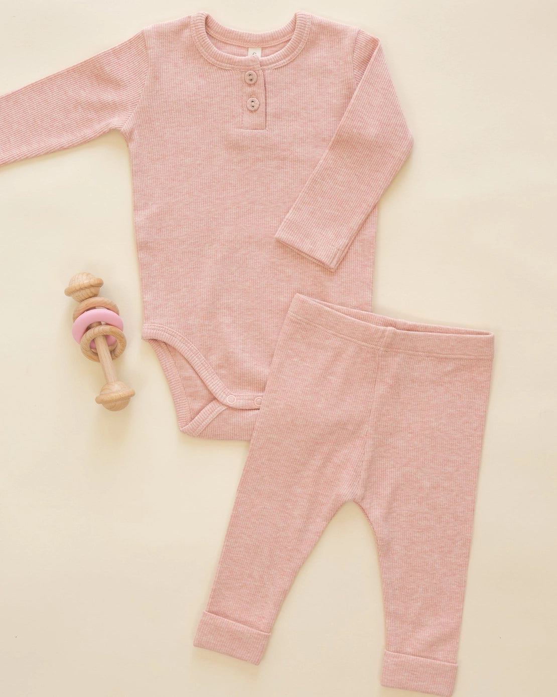 Ribbed Long Sleeve Onesie Rose