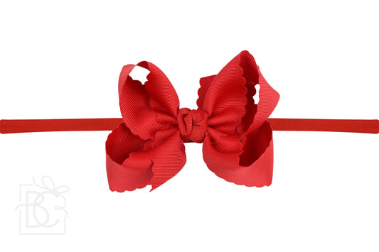 Scalloped Mini Noah Headband Bow | Red