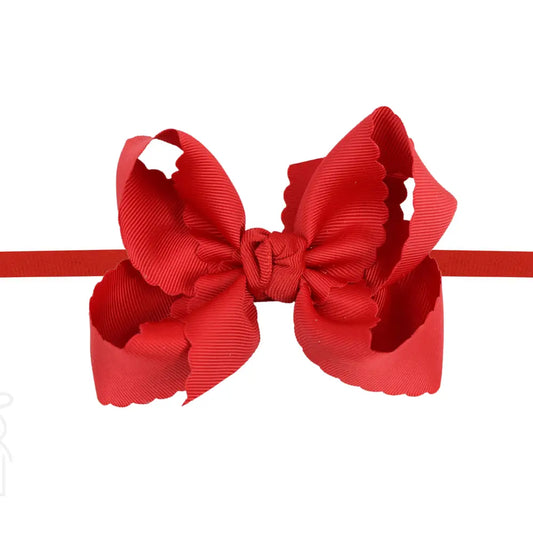 Scalloped Mini Noah Headband Bow | Red