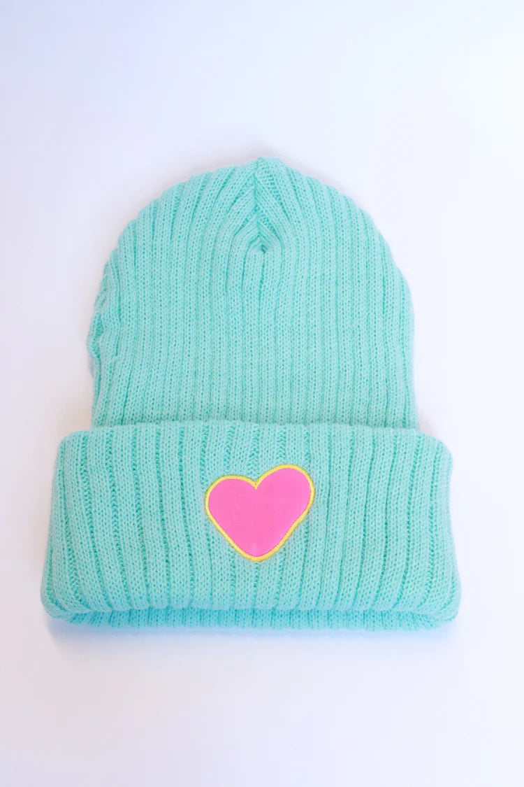 Azure and Pink Heart Beanie