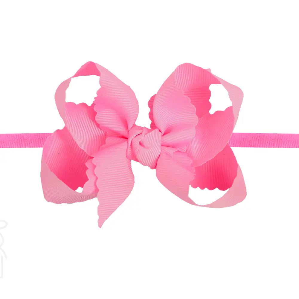 Mini Noah Headband Bow | Scalloped Hot Pink