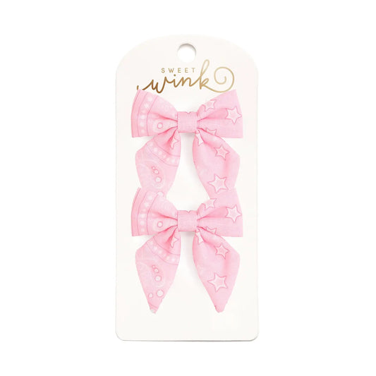 Pink Bandana Western Bow Clip Set