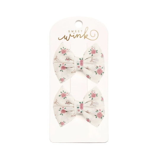 Coquette Rose Tulle Bow Clip Set