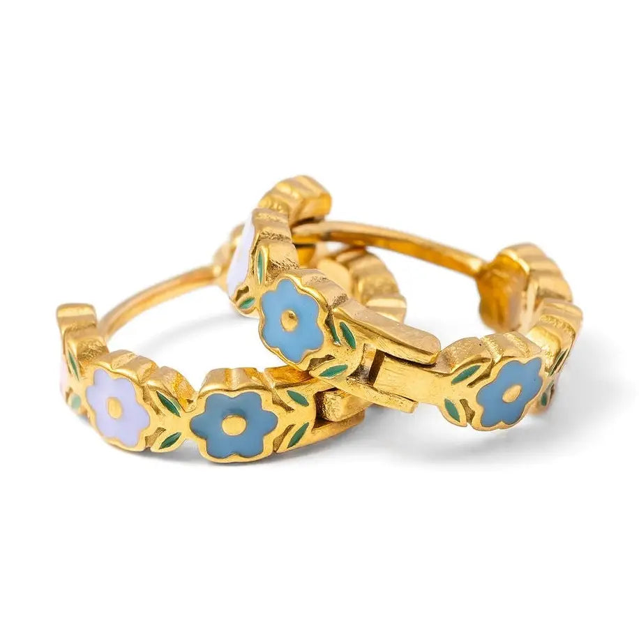 Flower Hoop Earrings - Hypoallergenic