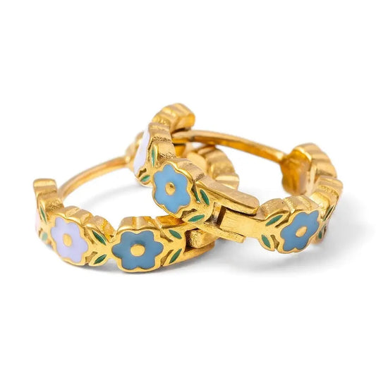 Flower Hoop Earrings - Hypoallergenic