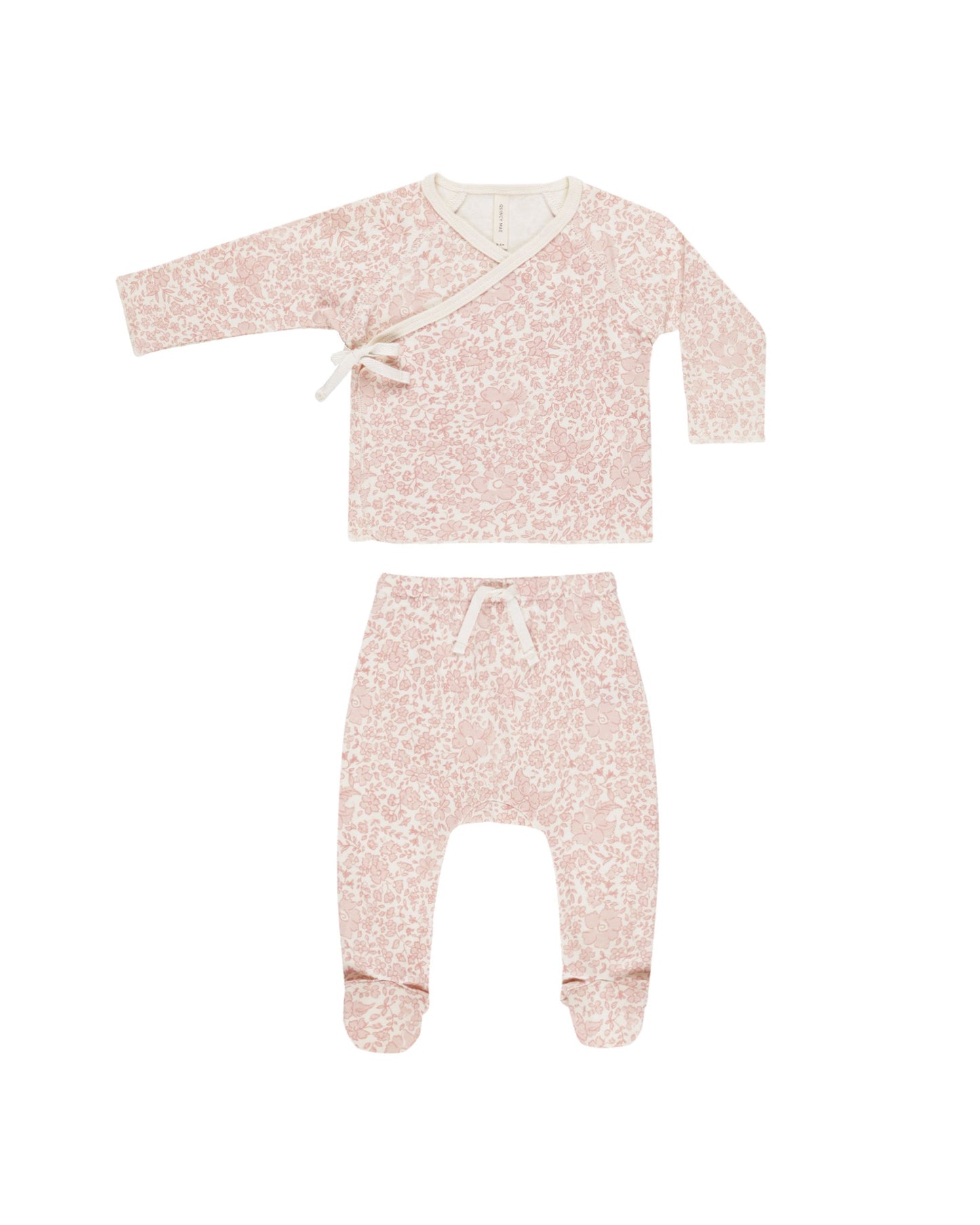 Wrap Top + Footed Pant Set | Pink Blossom